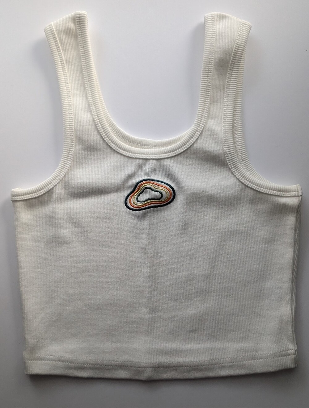 New White Ribbed Blue Jade Design Co Tank Top with Multicolor Embroidery
